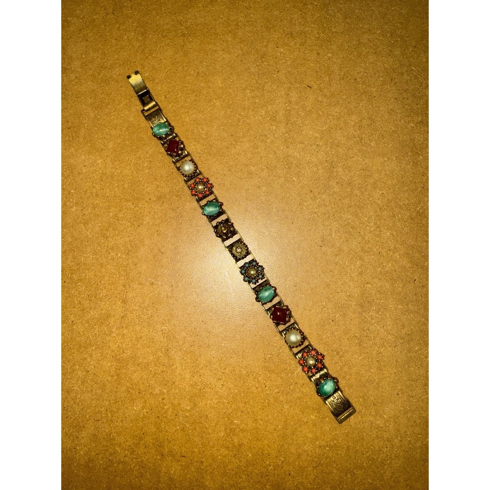 Vintage Multi-Gemstone Bracelet, Elegant Design, Artisan Crafted, Unique Jewelry